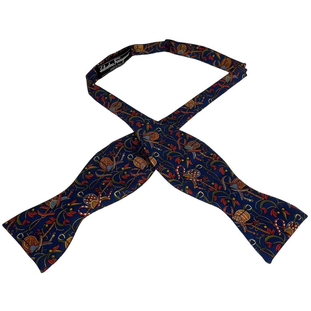 Salvatore Ferragamo Bow Tie Italy Equestrian Saddle Print adjustable